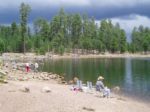 trout fishing from the shore in Arizona lake
