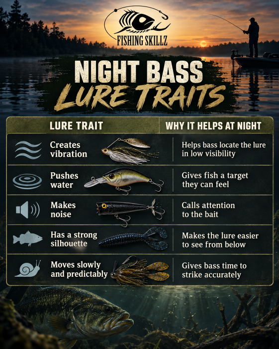 night bass fishing lure traits infographic