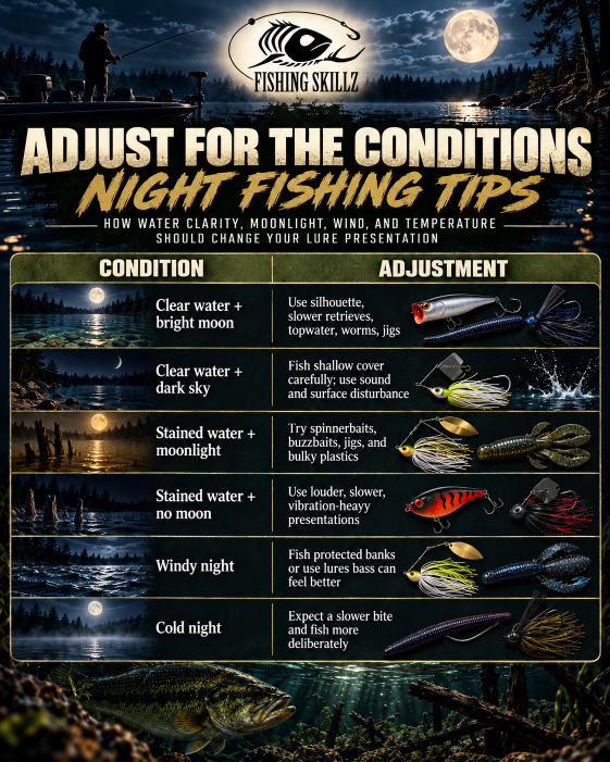 adjust for conditions bass fishing lures infographic