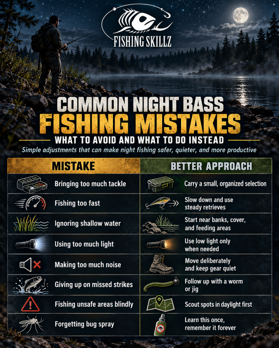 Common Night Bass Fishing Mistakes infographic